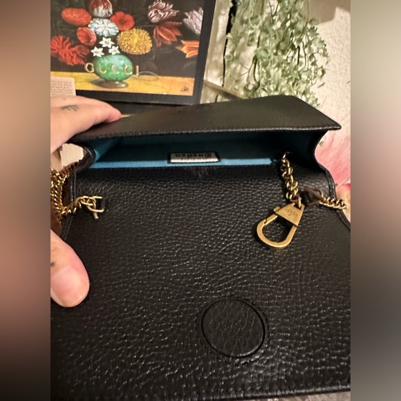 GUCCI Dollar Calfskin Garden Mystic Cat Chain Wallet in Black authentic new box - Picture 3 of 12